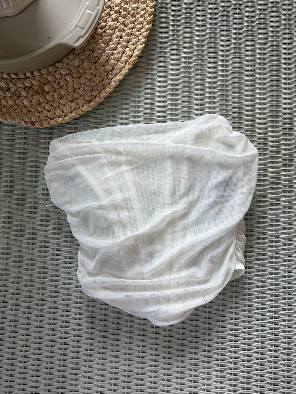 Strapless White Mesh Layered Camisole